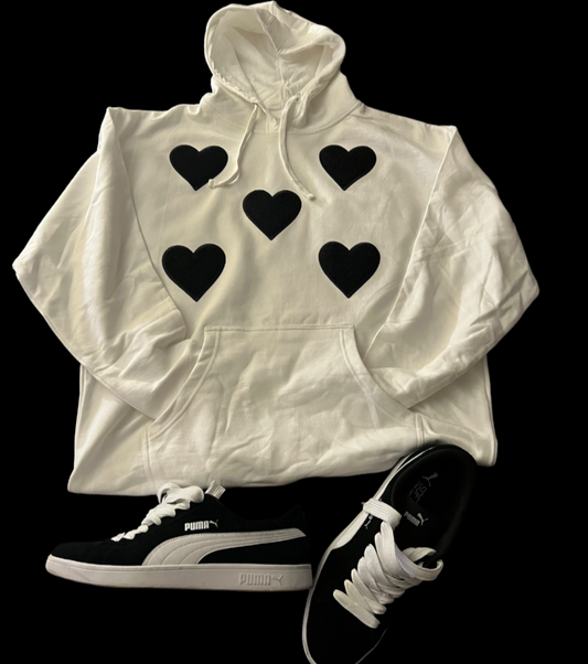 MidWeight Hoody with Black Hearts Comes In 3 Different Colors  Pink Not Shown At the moment